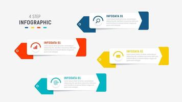 quatro degrau infográfico elemento Projeto modelo para apresentação. processo diagrama e apresentações etapa, fluxo de trabalho disposição, bandeira, fluxo gráfico, informação gráfico ilustração. vetor