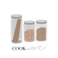 cozinha ícone ilustração. cozinha equipamento. cozinha plano desenho animado Comida containers. plano utensílios de cozinha ilustração. plano recipiente para seco lado pratos, massa, trigo sarraceno e arroz vetor