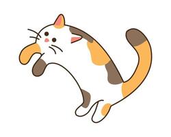 doméstico visto gato corre ausente. fofa tricolor gatinho ficou em Está traseiro pernas. kawaii animal. isolado personagem em branco fundo para adesivo. ilustração vetor