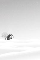 país casa e grande árvore às neve panorama monocromático plano Projeto vertical ilustrado ter em branco espaço. vetor