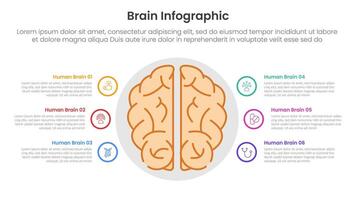humano cérebro infográfico modelo bandeira com topo Visão em Centro com esboço círculo ciclo circular com 6 ponto Lista em formação para deslizar apresentação vetor