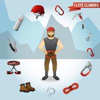 Cartaz de composição de ícones de personagem de alpinista de montanha vetor