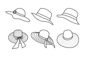 conjunto do verão chapéus com esboço Projeto estilo. chapéu isolado em branco fundo vetor