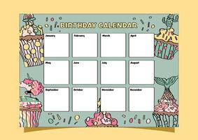 estilo boho crianças' aniversário calendário com fofa bolos de copo dentro a fundo. vetor