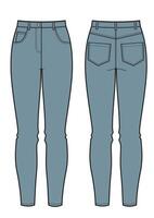 jeans mulher magro azul jeans. técnico moda ilustração vetor