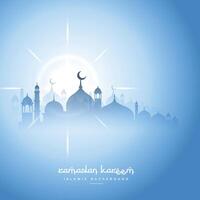azul céu Ramadã kareem fundo com mesquita silhueta vetor