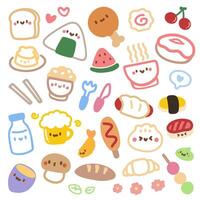 kawaii japonês Comida desenho animado ilustração definir. fofa mão desenhado ásia Comida personagens coleção vetor