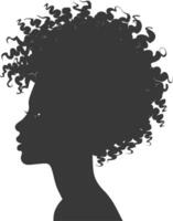 silhueta mulher cabeça com afro cabelo estilo Preto cor só vetor