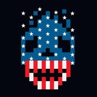 pixel crânio com americano bandeira vetor