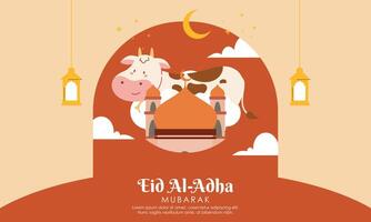 feliz piedosos eid al adha Mubarak fofa bandeira desenho animado rabisco ilustração vetor