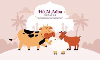 feliz piedosos eid al adha Mubarak fofa bandeira desenho animado rabisco ilustração vetor