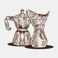 café elemento conjunto vintage ilustração vetor