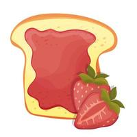 Pão torrado fatia de sanduíche geléia de morango vermelha no café da manhã vetor
