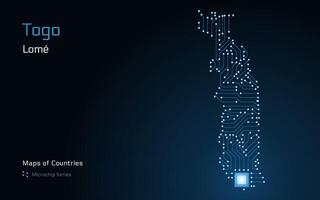 ir mapa com uma capital do Lome mostrando dentro uma microchip padronizar. e-governo. mundo países mapas. microchip Series vetor