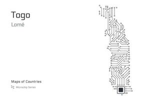 ir mapa com uma capital do Lome mostrando dentro uma microchip padronizar. e-governo. mundo países mapas. microchip Series vetor