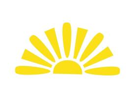 simples amarelo metade Sol desenhado à mão plano ilustração com meio círculo forma dentro meio, fofa verão pôr do sol, alvorecer imagem para logotipo, cartões, decoração, período de férias conceito, feriado, horário de verão crianças Projeto vetor