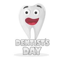 cartão do dia internacional do dentista. dente feliz sorrindo saúde humana vetor
