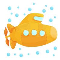submarino amarelo debaixo d'água em fundo branco. estilo de desenho de desenho animado vetor