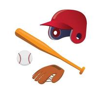 ilustração vetorial conjunto de ícones de beisebol, bola, luva, capacete e taco vetor