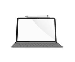 tablet móvel com teclado e caneta stylus mockup conceito ilustração realista vetor no fundo branco