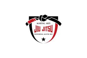 jiu jitsu marcial artes logotipo projeto, misturado marcial artes vermelho Preto cinto escudo símbolo ilustração vetor