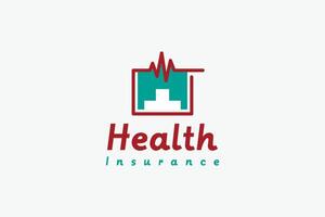 saúde seguro logotipo Projeto com Cruz símbolo e moderno batimento cardiaco ícone vetor