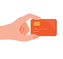 mão segurando um cartão de crédito, cartão de débito ou cartão SIM ilustração plana vetor