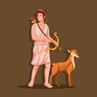 a deusa grega Artemis segurando o arco com a figura do veado. ilustração vetorial de conceito de personagem da mitologia grega vetor