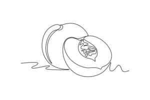 solteiro 1 linha desenhando todo e fatiado saudável orgânico pêssego para Pomar logotipo identidade. fresco frutificação conceito para fruta jardim ícone. moderno contínuo linha desenhar Projeto gráfico ilustração vetor