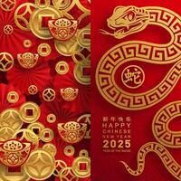 feliz chinês Novo ano 2025 a serpente zodíaco placa vetor