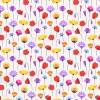 flores silvestres desatado padronizar em bege fundo. colorida Primavera Prado ervas e flores floral verão ilustração. botânico fundo, moderno estilo Projeto vetor