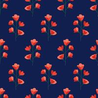 ramo com vermelho flores, desatado padronizar. floral inflorescências em uma Sombrio azul fundo. Prado botânico imprimir, flores silvestres. ilustração vetor