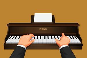 mão tocando piano, conceito de símbolo de prática de músico pianista na ilustração de desenho animado. vetor