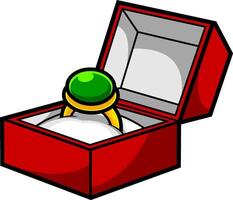 desenho animado verde diamante noivado anel dentro caixa vetor