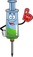 médico seringa vacina desenho animado personagem vestindo uma espuma dedo vetor