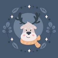 personagem de rena fofa com lenço. animais de natal inverno vetor