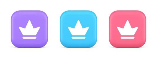 coroa botão real medieval rei rainha cocar rede aplicativo 3d realista ícone vetor