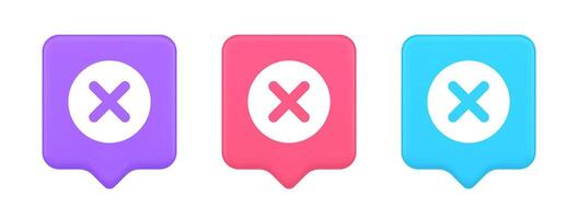 Cruz botão cancelar rejeitar declínio negativo proibido falhou 3d realista discurso bolha ícone vetor