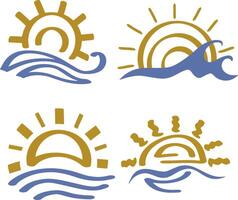 Sol e mar clipart onda água verão período de férias símbolo vetor