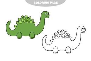 página para colorir simples. dinossauro engraçado, jogo educativo para crianças em idade pré-escolar vetor