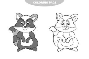 página para colorir simples. animal da floresta guaxinim doodle ilustração simples vetor