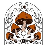 cogumelos mágicos e fases da lua para designs de temas esotéricos. ilustração do vetor de cor.