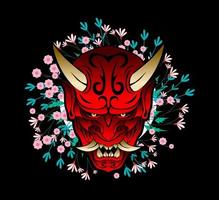 O projeto da ilustração da máscara para sukajan é um pano tradicional do Japão ou uma camiseta com bordado digital desenhado à mão camisetas masculinas verão casual manga curta hip hop camiseta streetwear vetor