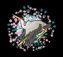 O projeto da ilustração do guindaste para sukajan é um pano tradicional do Japão ou uma camiseta com bordado digital desenhado à mão camisetas masculinas verão casual manga curta hip hop camiseta streetwear vetor