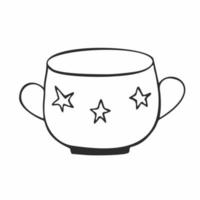 um grande açucareiro com um padrão de estrelas isolado em um fundo branco. caneca para cerimônia de chá, café e chá. ilustração em vetor contorno do doodle de uma criança. logotipo de um café, restaurante ou bar