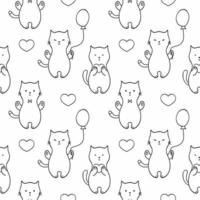 sem costura padrão infinito com gatinhos fofos, gatos e balões. conjunto de ilustrações vetoriais de doodle. plano de fundo para impressão de tecido, papel de parede, têxteis, papel de embrulho ou capa de livro. vetor