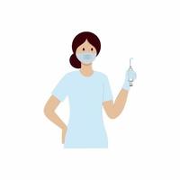 uma enfermeira segura uma injeção para doenças. ilustração em vetor plana dos desenhos animados. o conceito de coronavírus, pandemias e tratamento de doenças. infográficos para o aplicativo ou site do hospital.