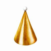 aguarela dourado aniversário, feriado boné. mão desenhado confete para festa decoração ilustração isolado em branco fundo. brilhante elemento para designers, impressões, bebê banho, cartões postais, invólucro vetor