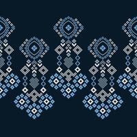 tradicional étnico motivos ikat geométrico tecido padronizar Cruz ponto.ikat bordado étnico oriental pixel azul fundo. abstrato, ilustração. textura, decoração, papel de parede. vetor