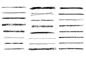 tachado sublinhadas, conjunto escova AVC, marcador linhas grunge curva, wvy livre mão marcas texturizado simples fronteiras isolado em branco fundo. criativo coleção rabisco escova ou GIS de cera Verificações. vetor
